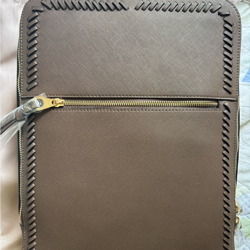 Calpak Brown Laptop Sleeve with Gold Zipper
